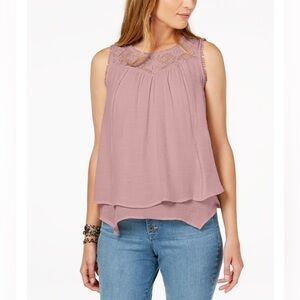 Lace trims the front and back swing Top Size XS color Olive green Pre-owned